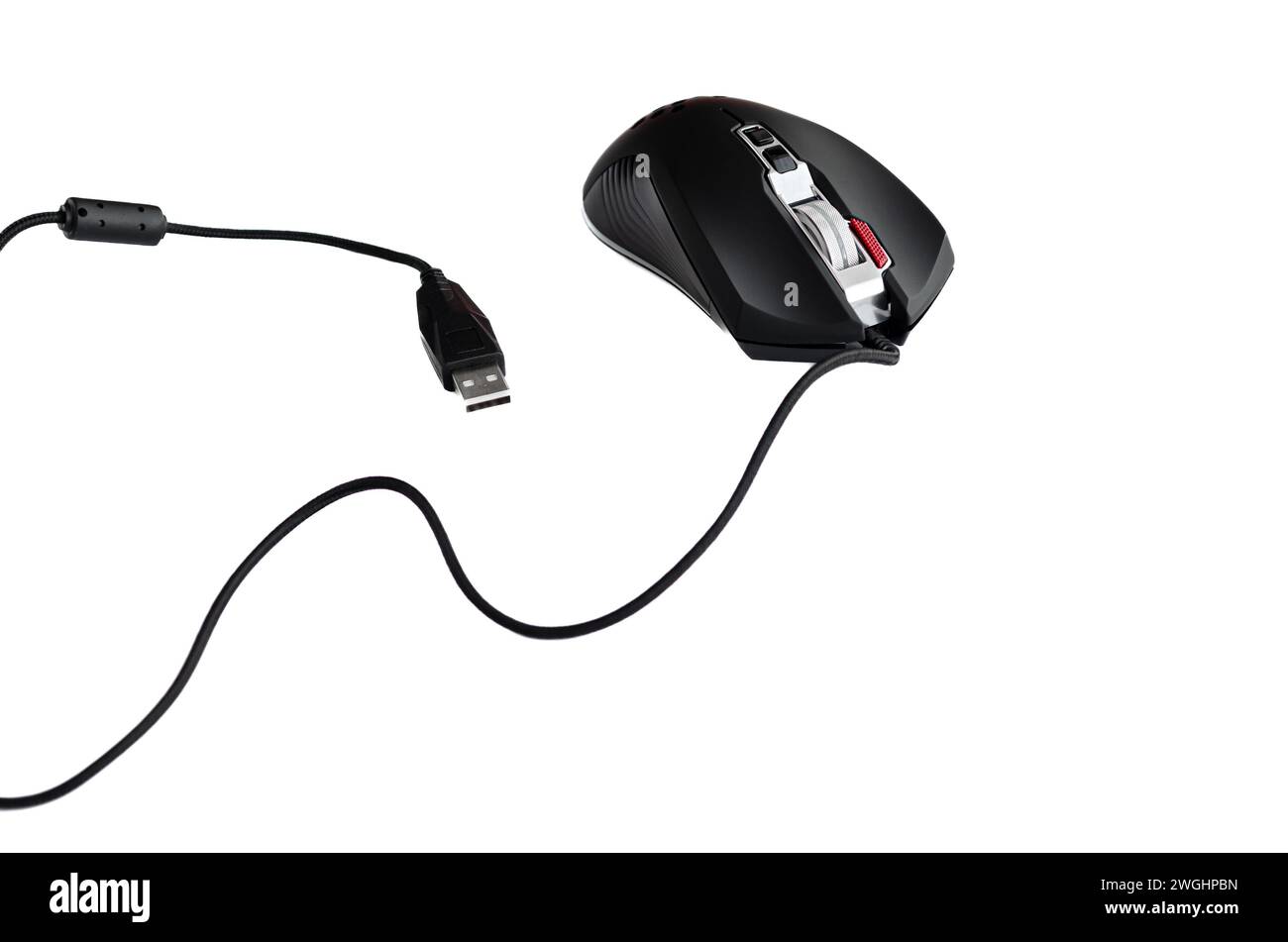 Black wired computer mouse on white background. technology Stock Photo