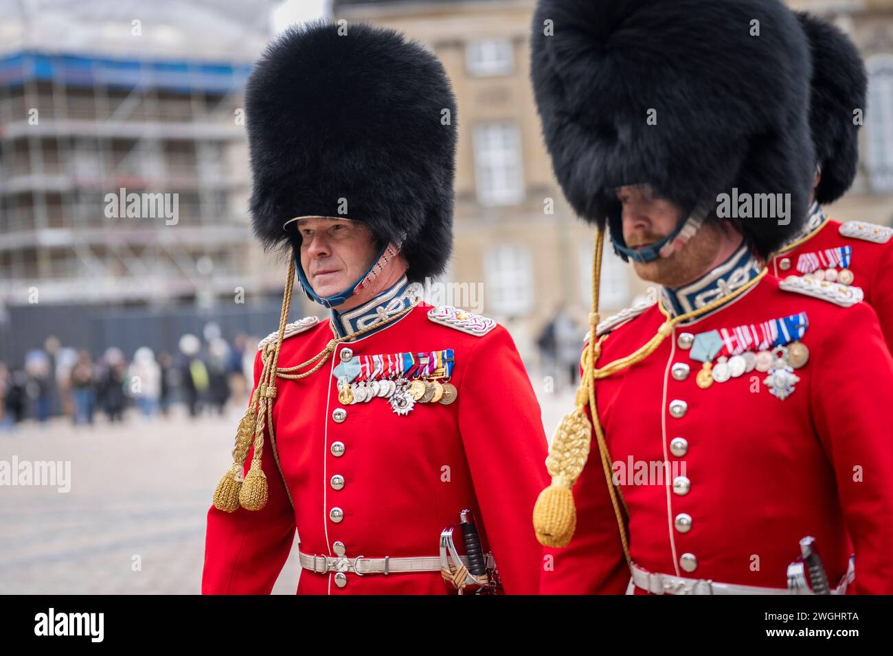 The Royal Life Guard holds a changing of the guard in gala uniform on