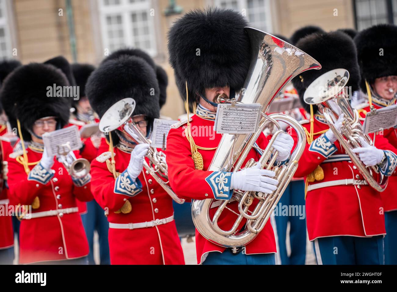 The Royal Life Guard holds a changing of the guard in gala uniform on