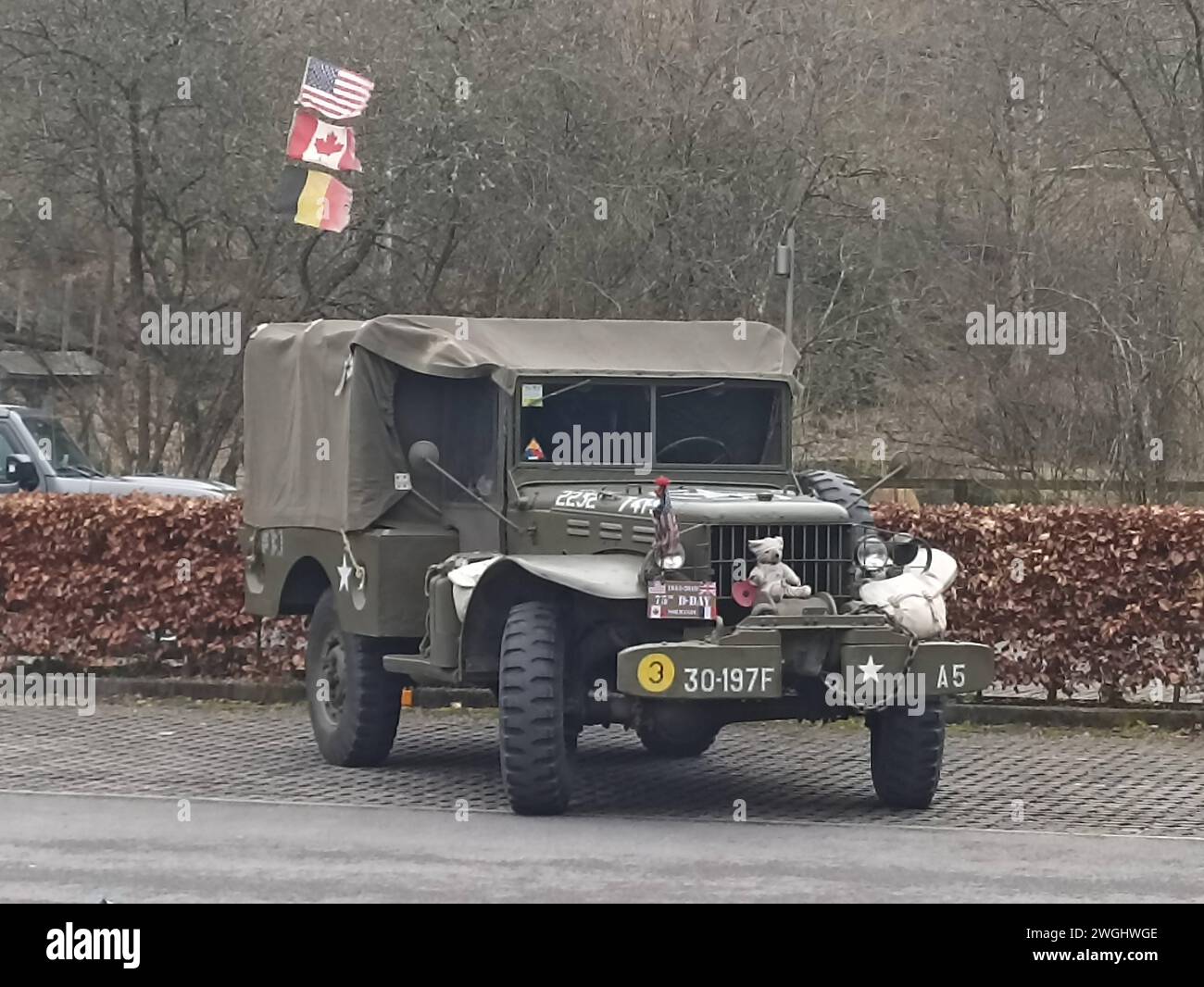 Houfflaize Historische Militaerfahrzeuge in Houfflaize, Belgien, 03.02.2024 Historischer Jeep der US Militaerstreitkraefte des 2. Weltkrieges Historische Militaerfahrzeuge in Houfflaize, Belgien, 03.02.2024 *** Houfflaize Historic military vehicles in Houfflaize, Belgium, 03 02 2024 Historic jeep of the US military forces of World War 2 Historic military vehicles in Houfflaize, Belgium, 03 02 2024 Copyright: xAugstx/xEibner-Pressefotox EP jat Stock Photo