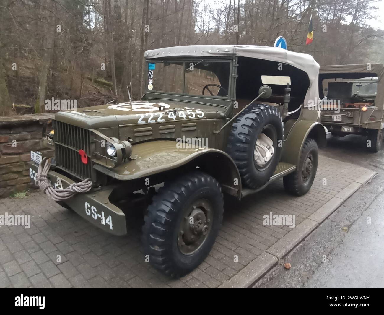 Houfflaize Historische Militaerfahrzeuge in Houfflaize, Belgien, 03.02.2024 Historischer Jeep der US Militaerstreitkraefte des 2. Weltkrieges Historische Militaerfahrzeuge in Houfflaize, Belgien, 03.02.2024 *** Houfflaize Historic military vehicles in Houfflaize, Belgium, 03 02 2024 Historic jeep of the US military forces of World War 2 Historic military vehicles in Houfflaize, Belgium, 03 02 2024 Copyright: xAugstx/xEibner-Pressefotox EP jat Stock Photo