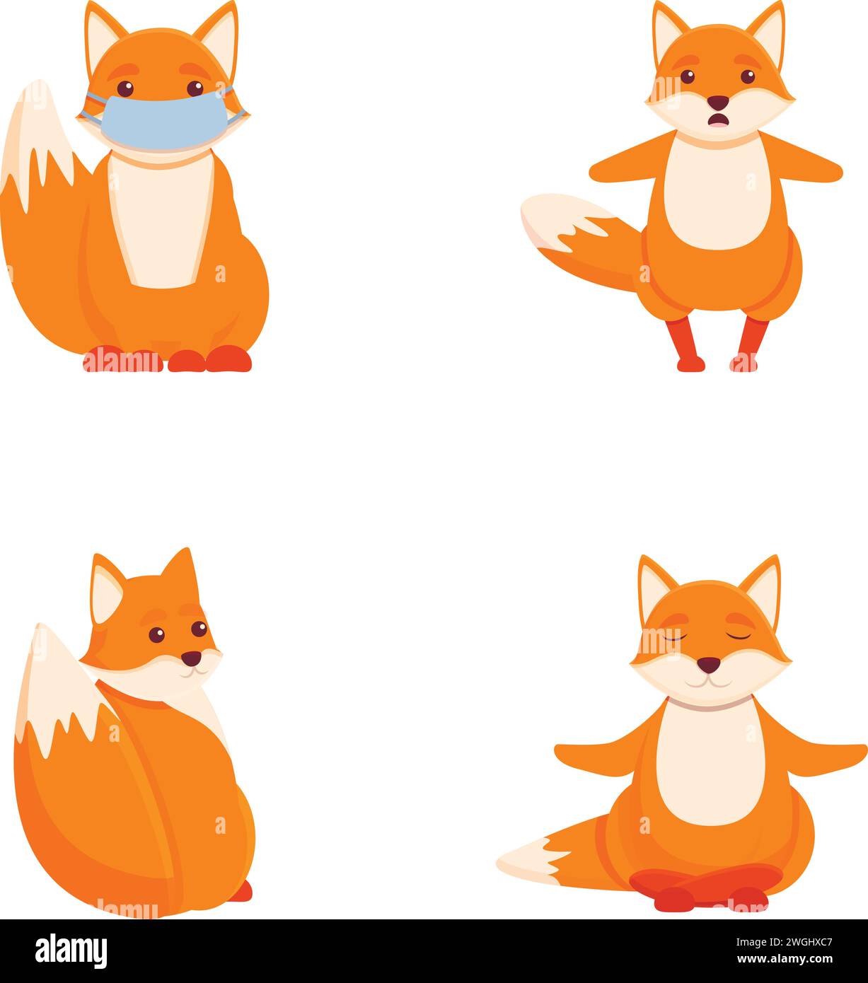 Cute fox icons set cartoon vector. Cute forest animal red fox. Cartoon