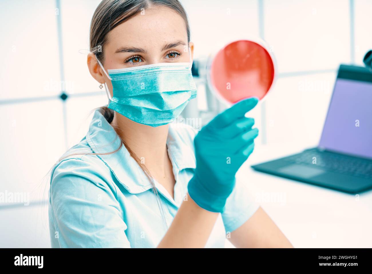 Female Scientist Conducting Scientific Experiment in Laboratory Stock Photo
