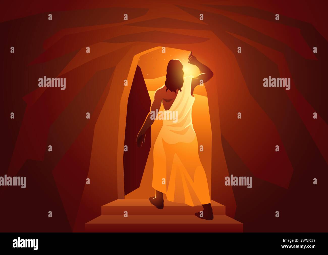 Biblical vector illustration series, back view of the resurrection of Jesus or resurrection of Christ Stock Vector
