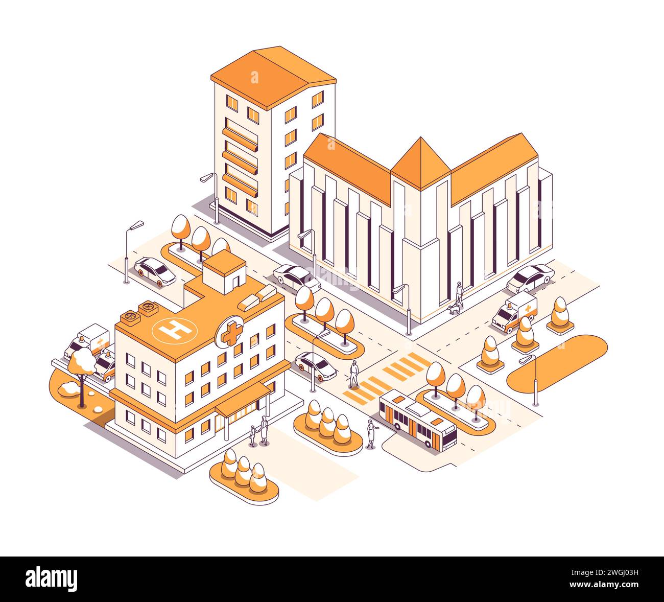 Public buildings on the street - vector isometric illustration Stock Vector