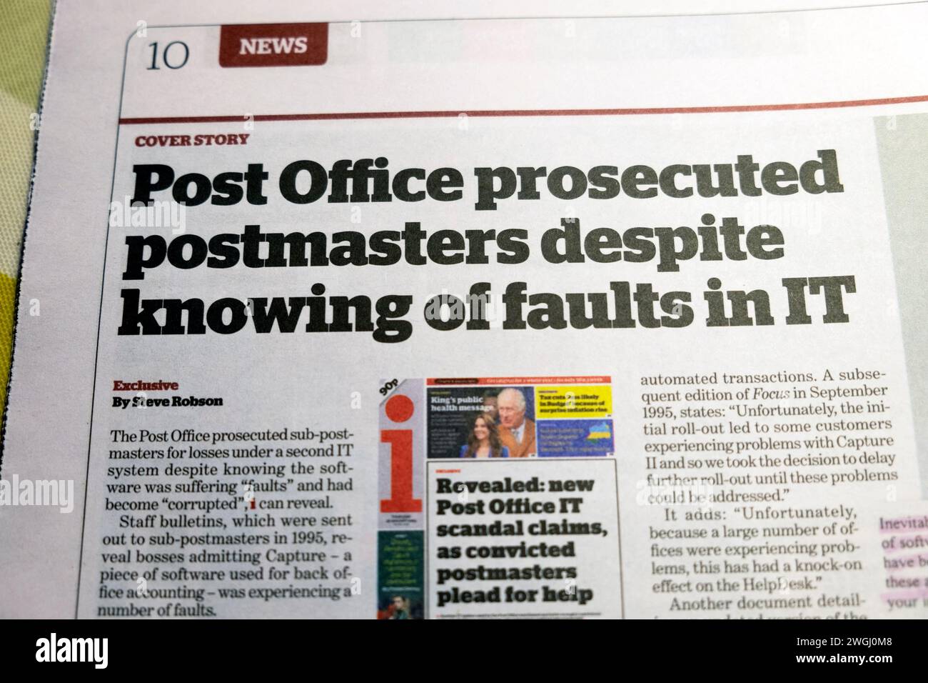 Post Office Prosecuted Postmasters Despite Knowing Of Faults In IT   Post Office Prosecuted Postmasters Despite Knowing Of Faults In It Horizon System I Newspaper Headline Front Page Royal Mail Scandal 25 January 2024 2WGJ0M8 