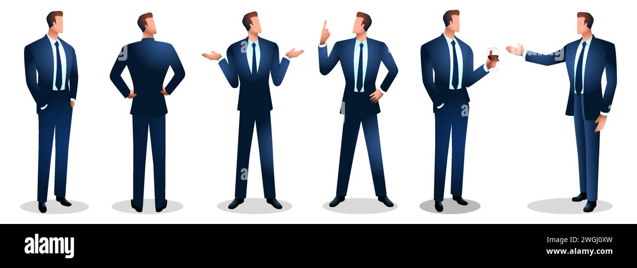 Businessman in various poses, vector illustration icon set Stock Vector