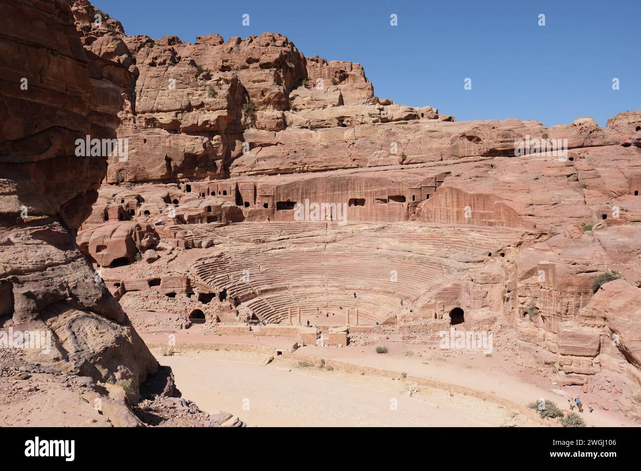 Petra Jordan a view of the ampitheatre cut from the rock at the ancient Nabatean site - photo August 2023 Stock Photo