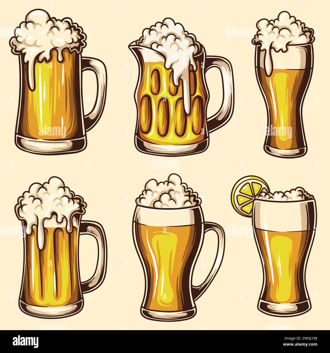 Glass lager beer set collection vector illustration for your company or brand Stock Vector