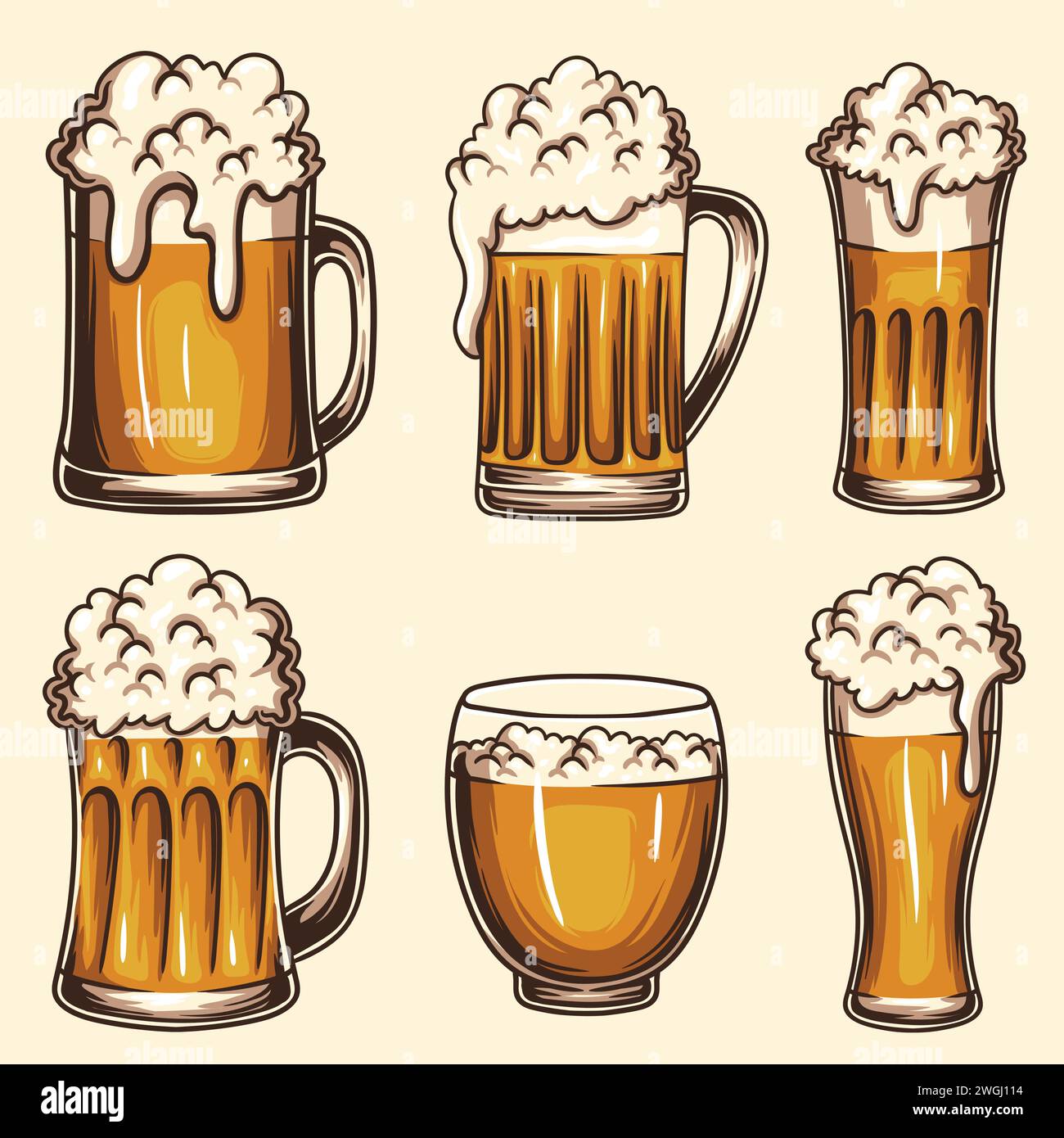 Glass pilsner beer set collection vector illustration for your company or brand Stock Vector