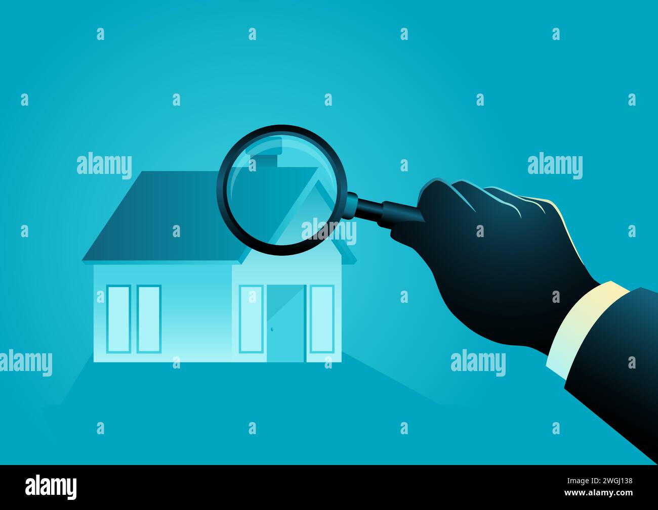 Man using magnifying glass inspecting a house, real estate house ...