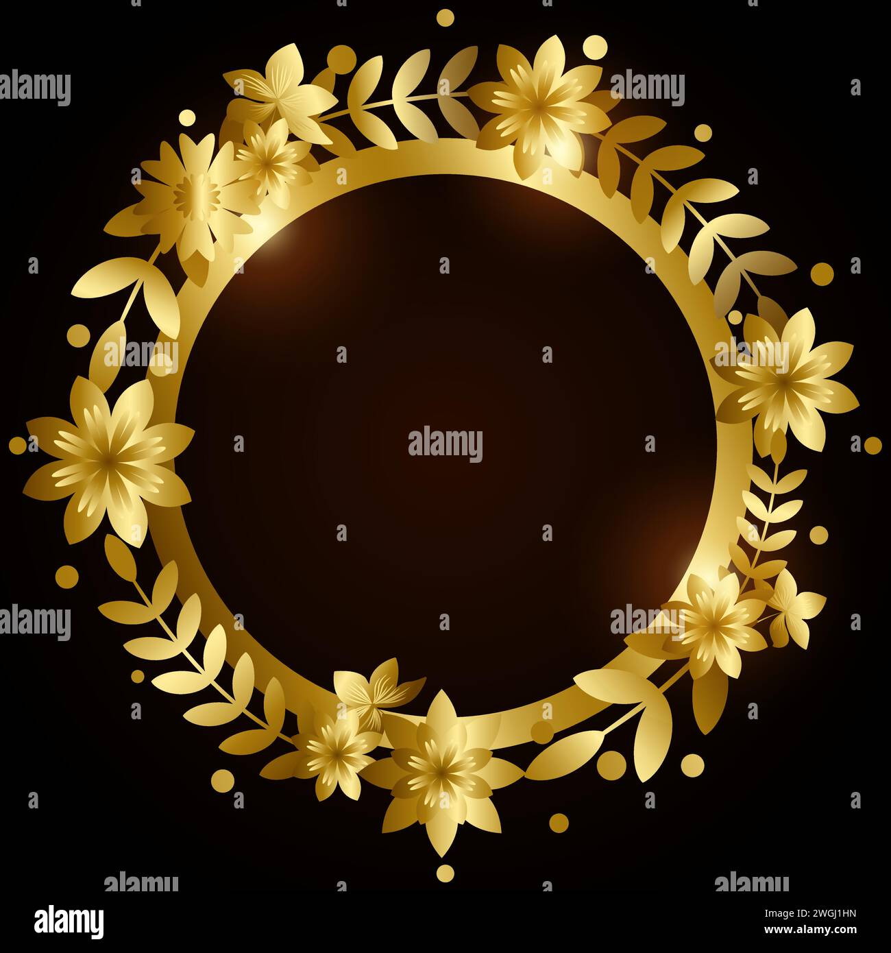 Golden circle frame with leaves decoration, vector illustration Stock ...