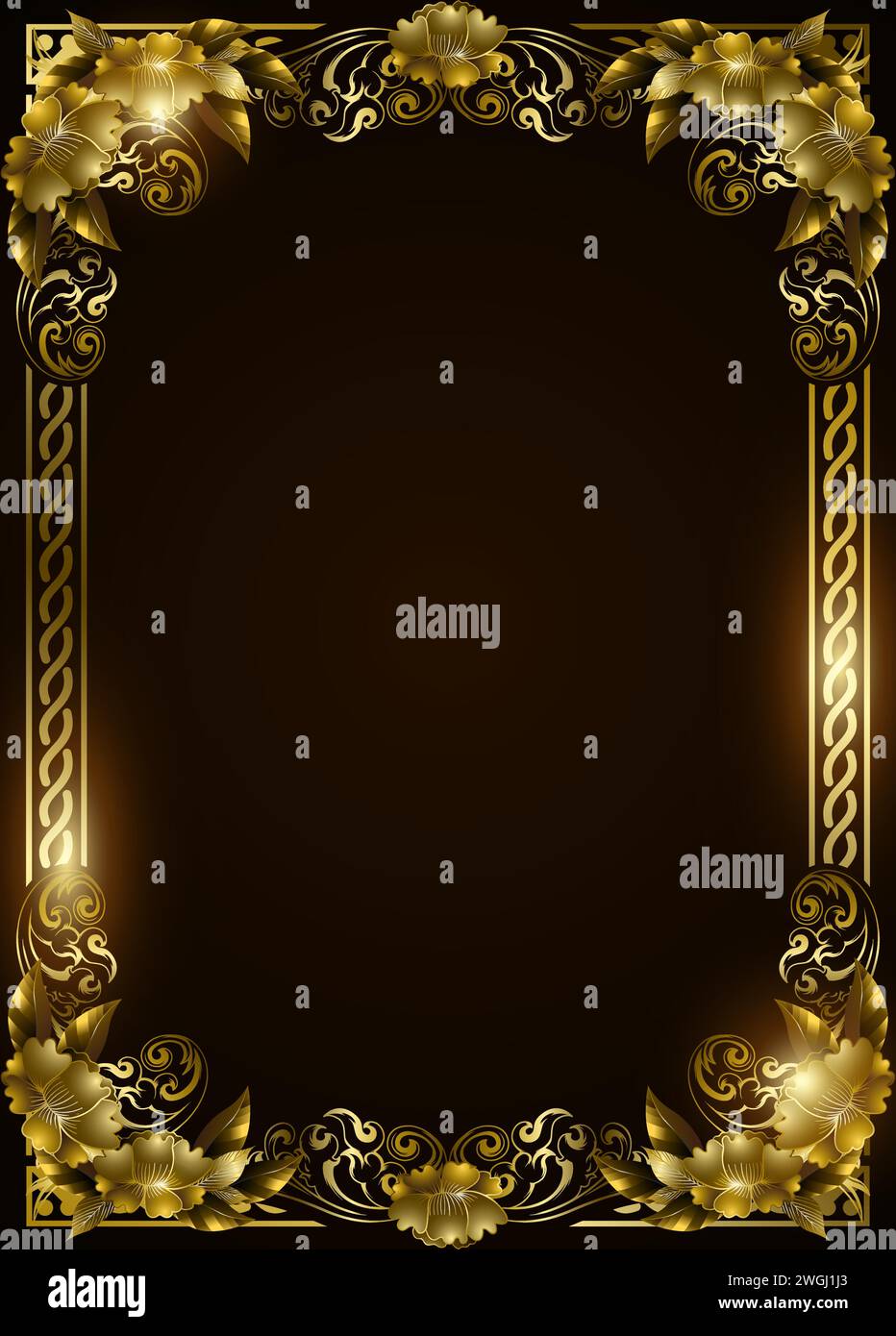 Elegant and luxurious regal gold frame on dark brown background with blank space for copy text template, EPS10 vector illustration Stock Vector