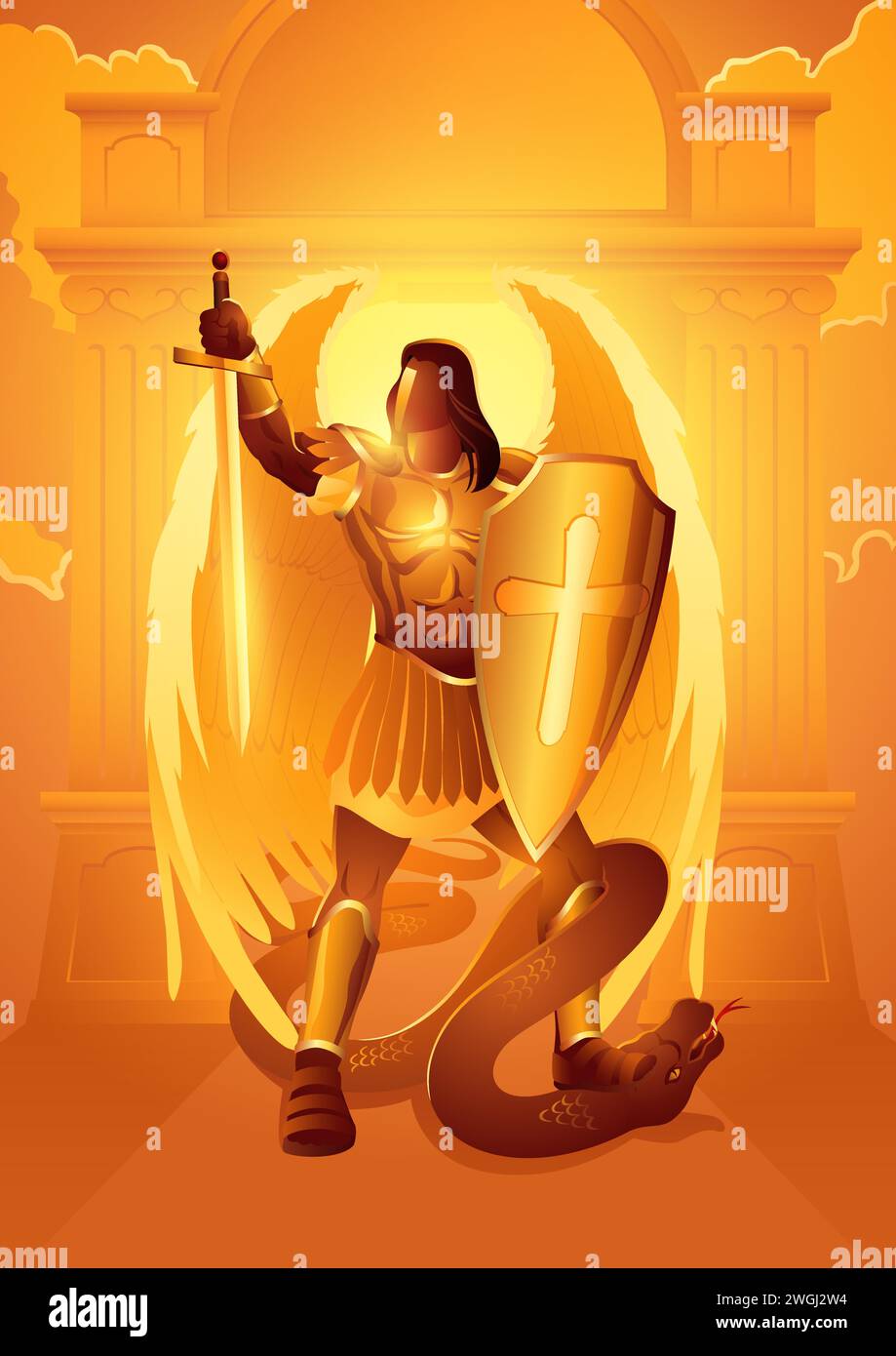 Biblical Vector Illustration Series Michael The Archangel With Sword 