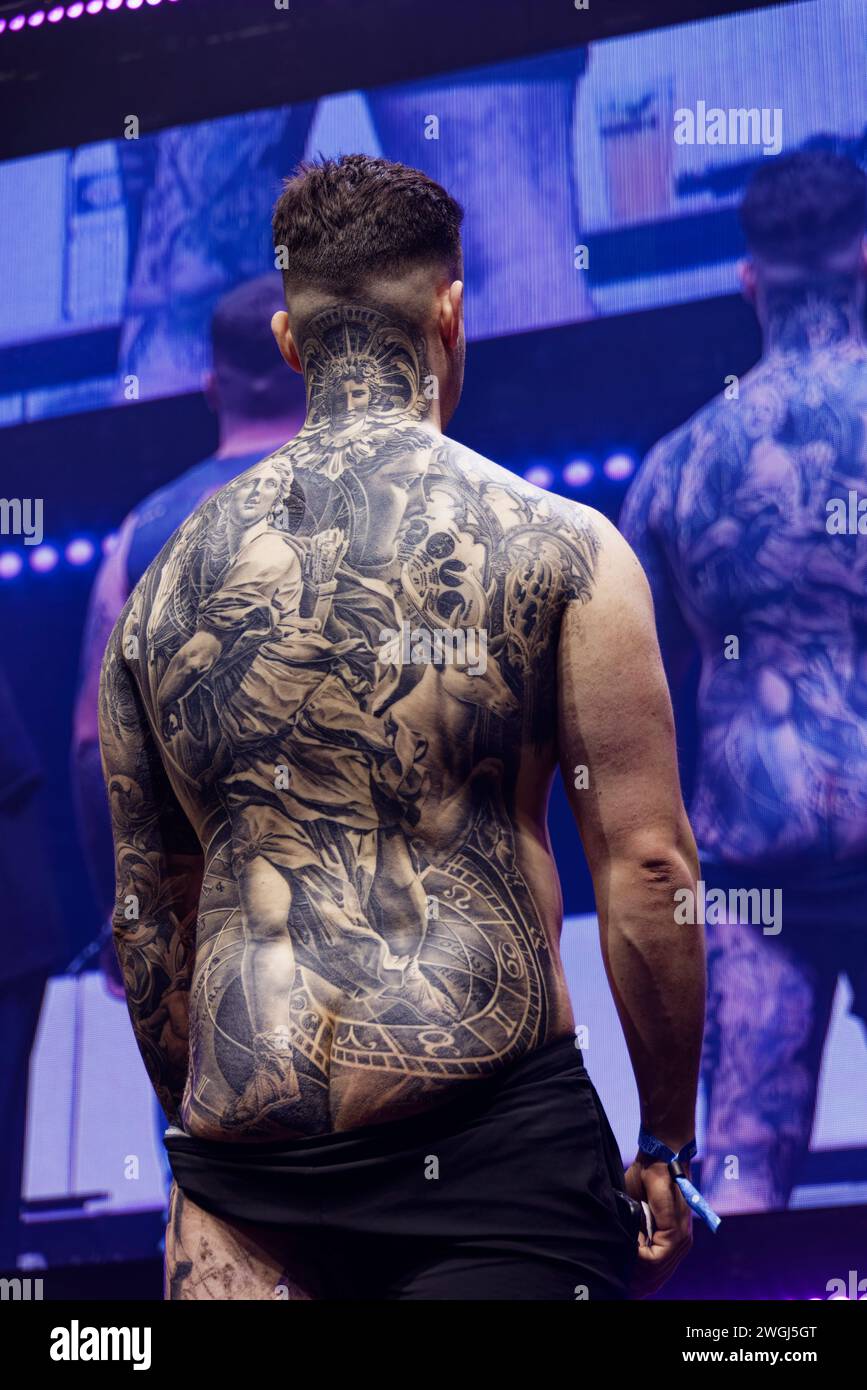 Paris France 3rd Feb 2024 Contest For The Best Chest Or Back Piece   Paris France 3rd Feb 2024 Contest For The Best Chest Or Back Piece During The Tattoo Planetarium On February 3 2024 In Paris France 2WGJ5GT 