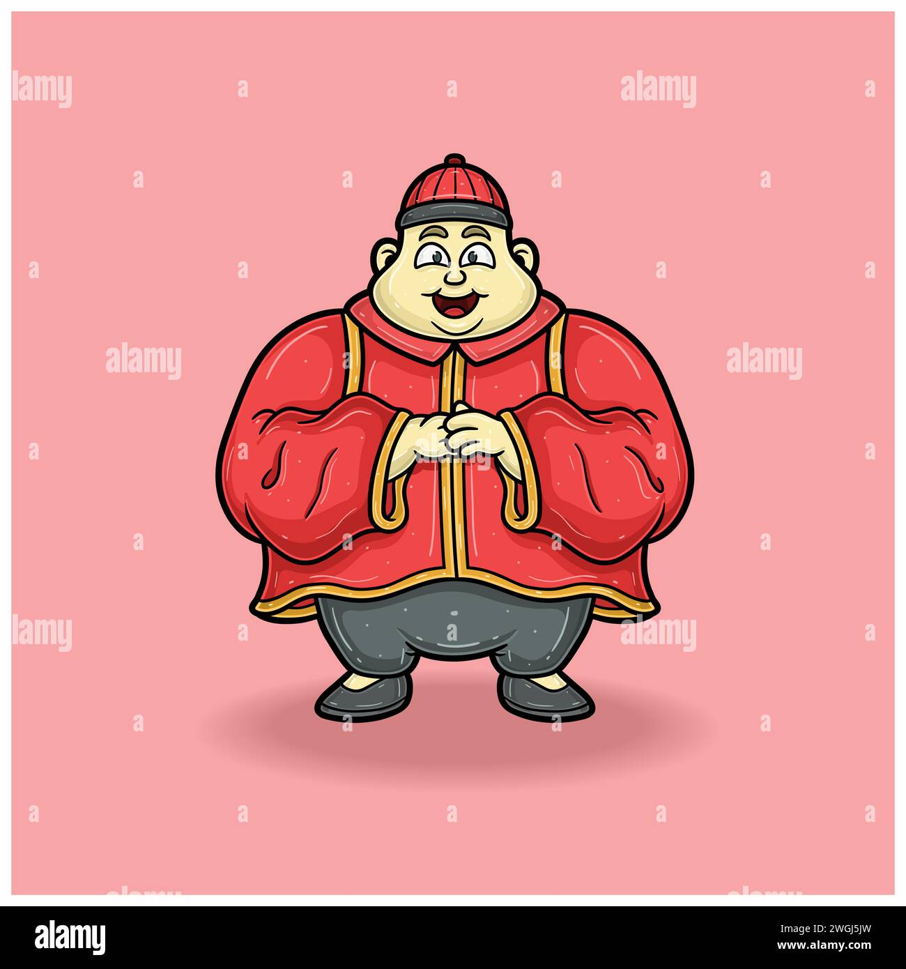 Chinese New Year With Fat Man Character Cartoon. Vector Illustrations. Stock Vector