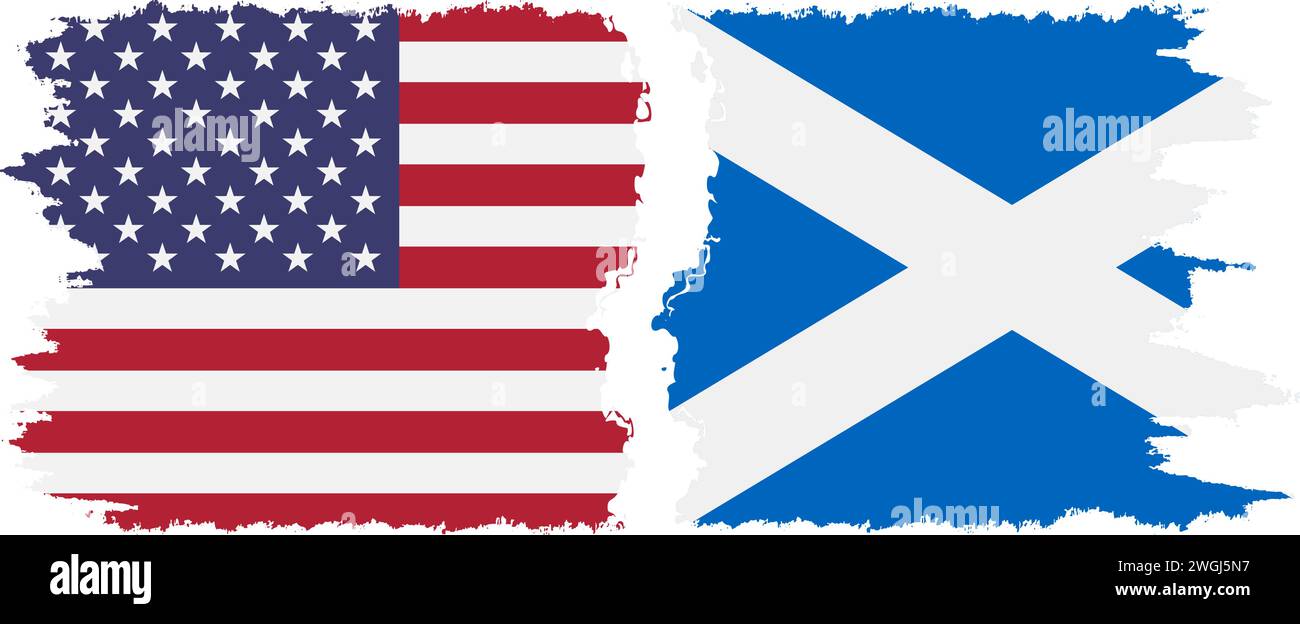 Scotland and USA grunge flags connection, vector Stock Vector