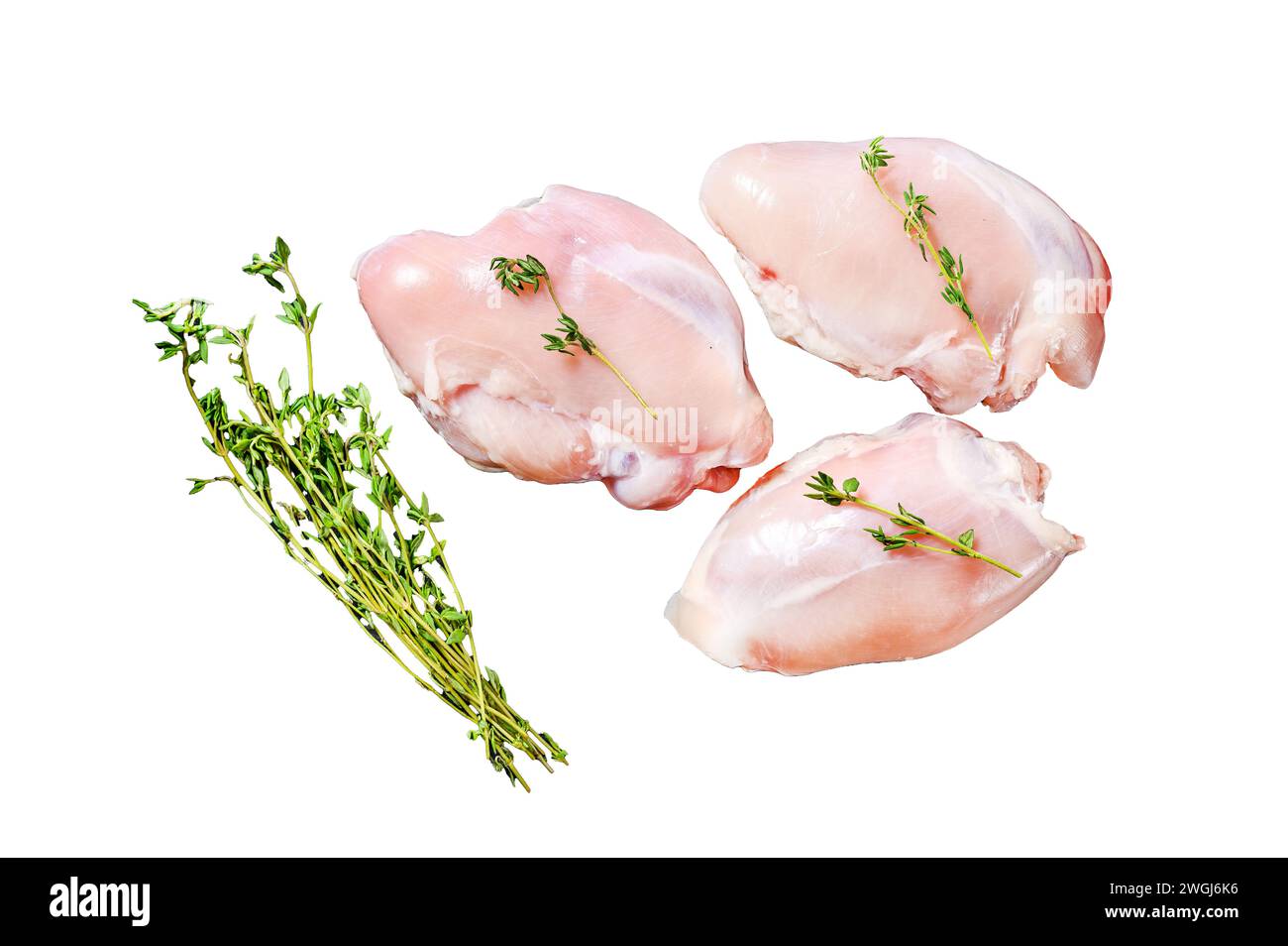 Raw boneless chicken thighs fillet. Isolated on white background. Top view Stock Photo Alamy