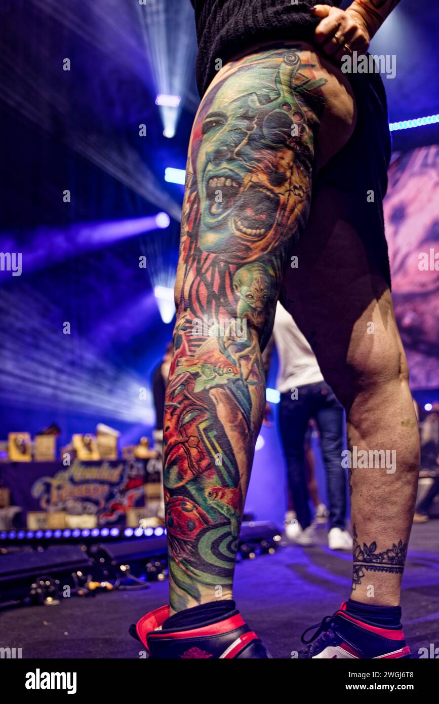 Paris France 3rd Feb 2024 Contest For The Best Large Tattoo During   Paris France 3rd Feb 2024 Contest For The Best Large Tattoo During The Tattoo Planetarium On February 3 2024 At The Grande Halle De La Villette 2WGJ6T8 