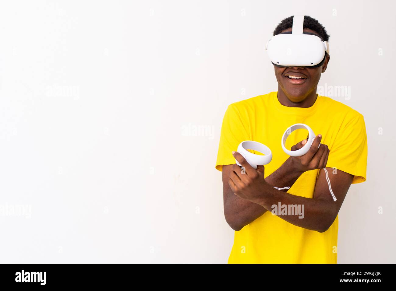 young black man playing games with a virtual reality headset Stock ...