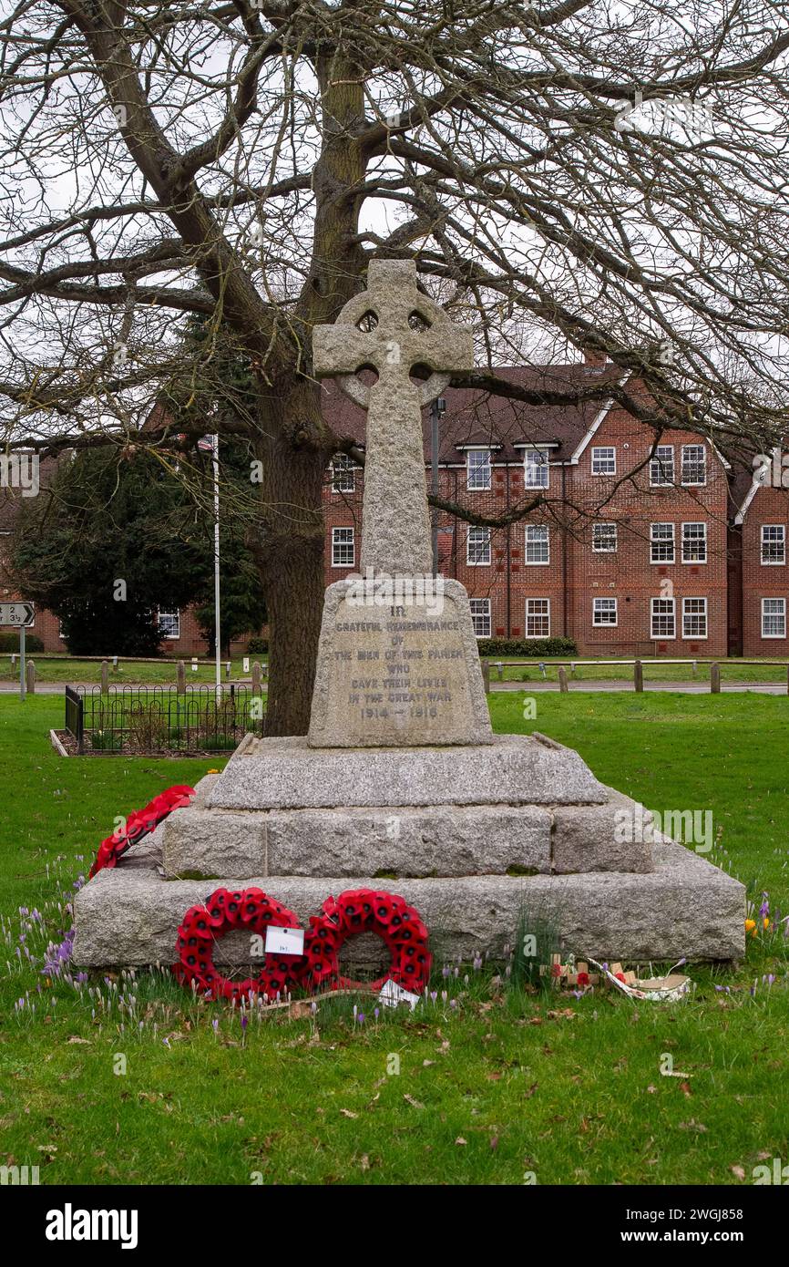 Horton, UK. 5th February, 2024. A war memorial in Horton Village, Berkshire. Home Secretary James Cleverly is to make it a criminal offence for protesters who climb onto war memorials. Those who are successfully convicted could spend up to three months in prison and be fined £1,000. The legislation is to be introduced as an amendment to the Criminal Justice Bill. The new proposals are in response to pro-Palestinian demonstrators climbing onto war memorials in London. Credit: Maureen McLean/Alamy Live News Stock Photo