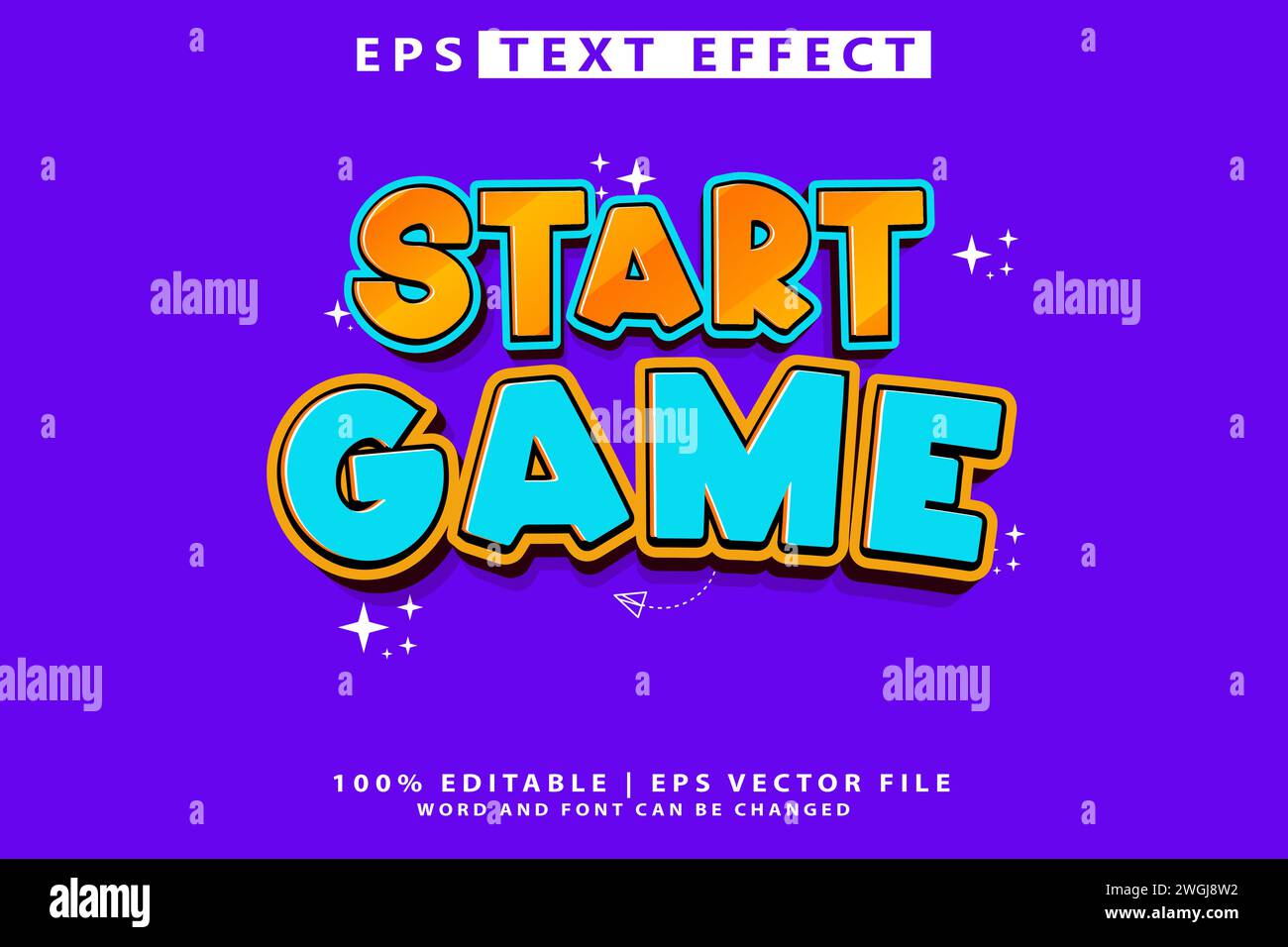 Start Game 3D cartoon template style premium vector with editable text effec Stock Vector