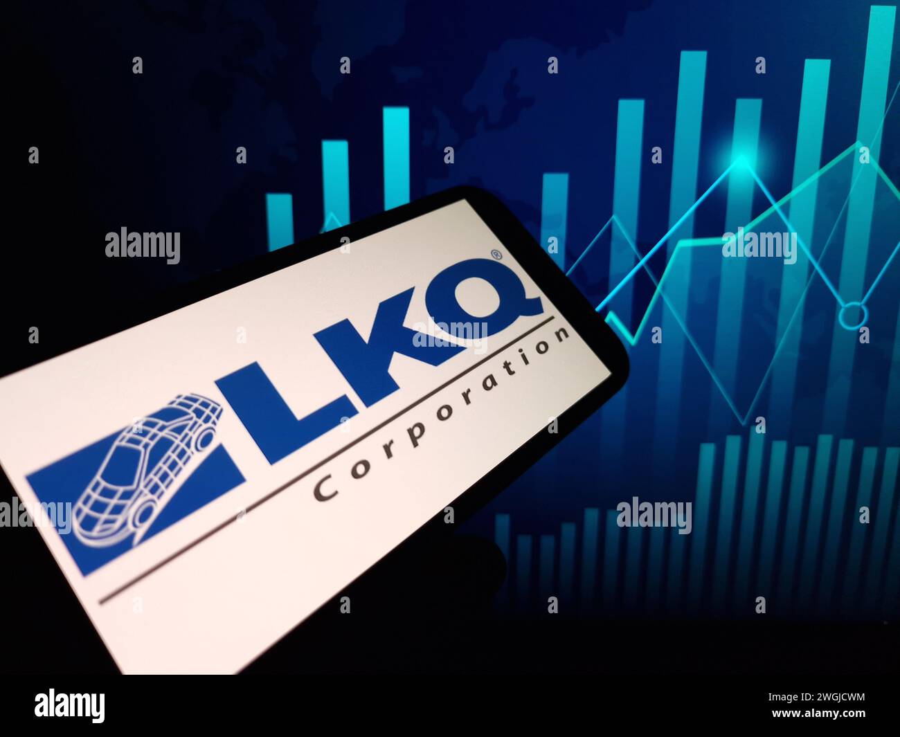 Konskie, Poland - February 04, 2024: LKQ Corporation company logo displayed on mobile phone screen Stock Photo