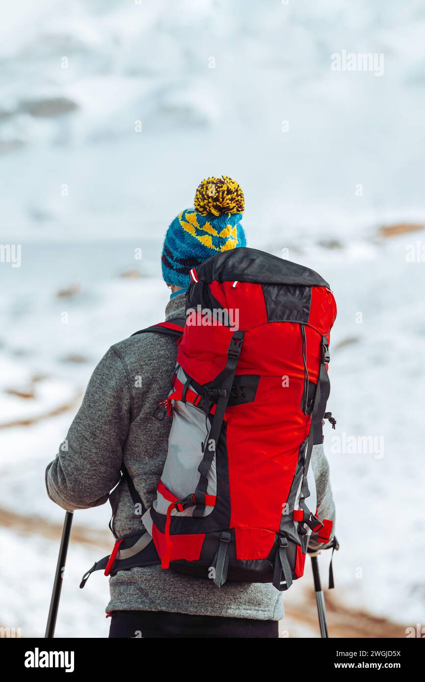 Rear view man hiking poles hi-res stock photography and images - Alamy