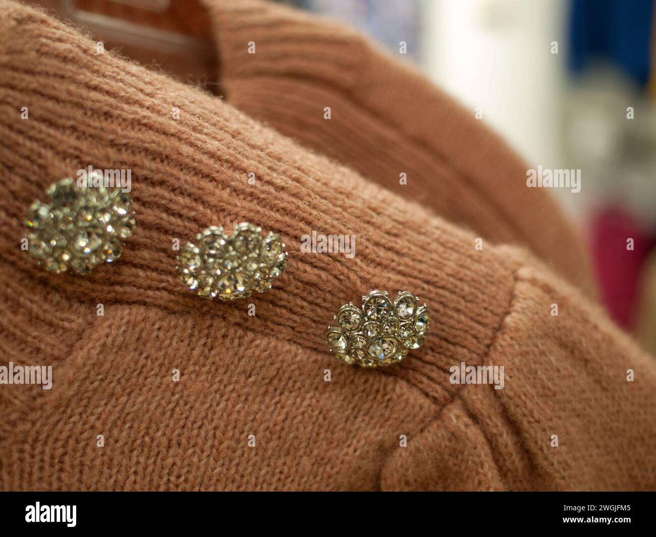 Miami, Florida, United States - December 3, 2023: Shiny women clothing decoration. Stock Photo