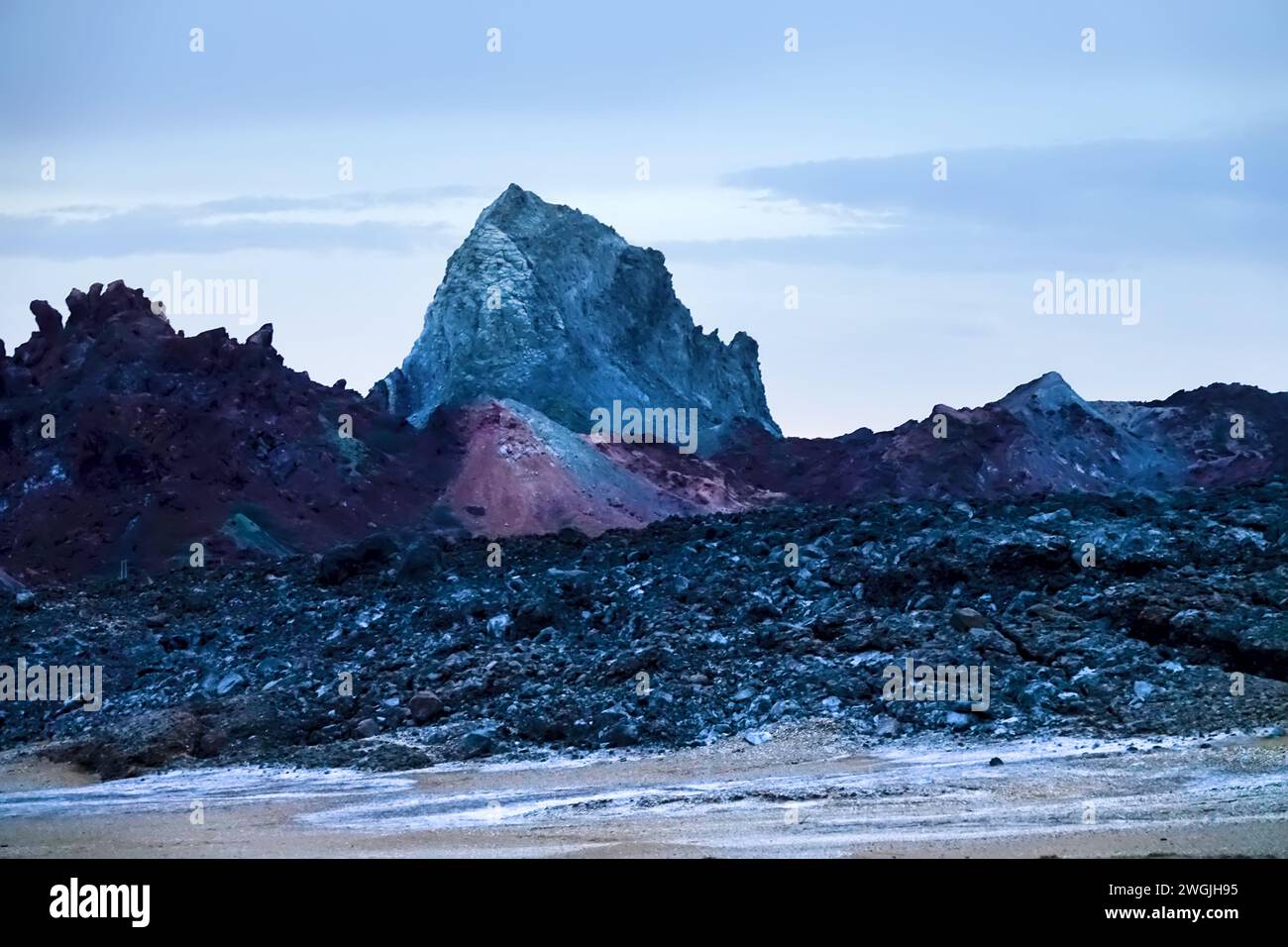 White mountain. Salt mountains and desert landscape with free-standing trees. 'Martian landscape'. Ormuz Island. Iran Stock Photo