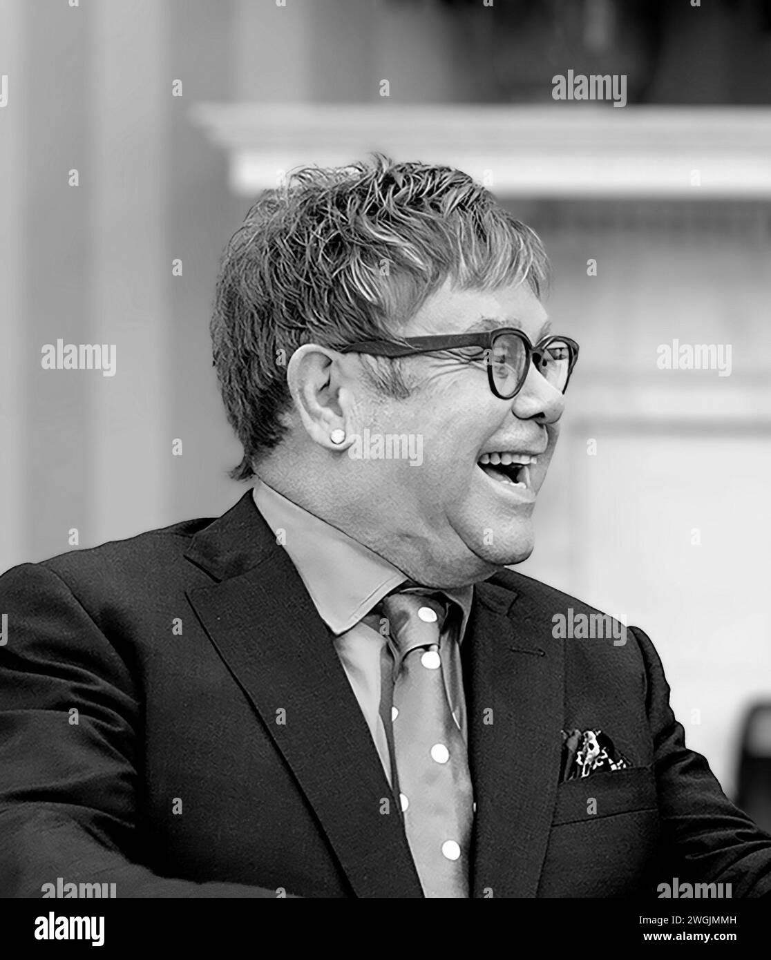 Elton John. Portrait of the English singer and musician,  Reginald Kenneth Dwight (b. 1947) at the White House in 2015 Stock Photo