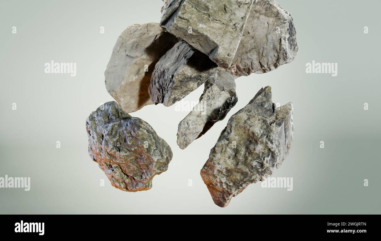 Levetating Small Rocks abstract background with levitating stones rocks cobblestone, asteroid ...