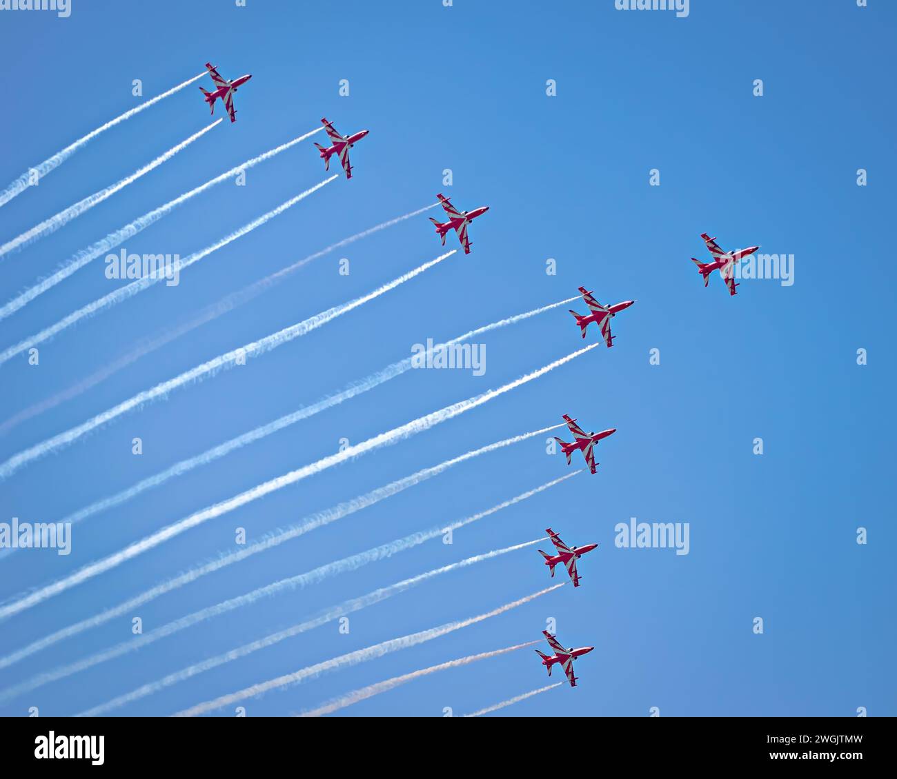 Indian Air Force's Surya Kiran Aerobatic Team planes performing