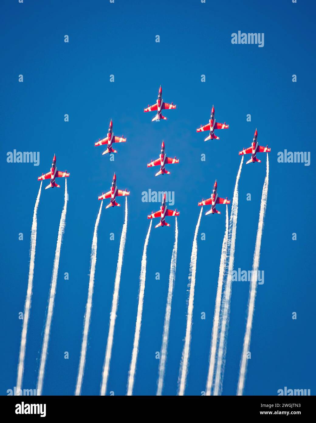 Indian Air Force's Surya Kiran Aerobatic Team planes performing