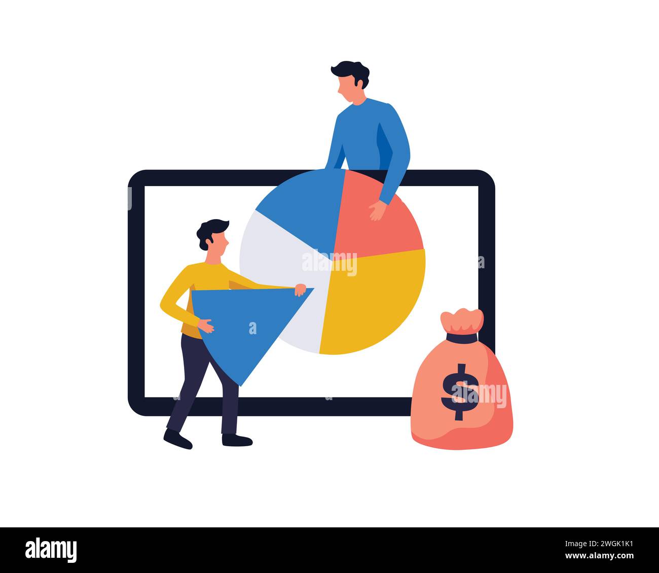 Profit or revenue sharing payment scheme. payment share with other employee in percentage pie chart, formula or distribution to calculate wages Stock Vector