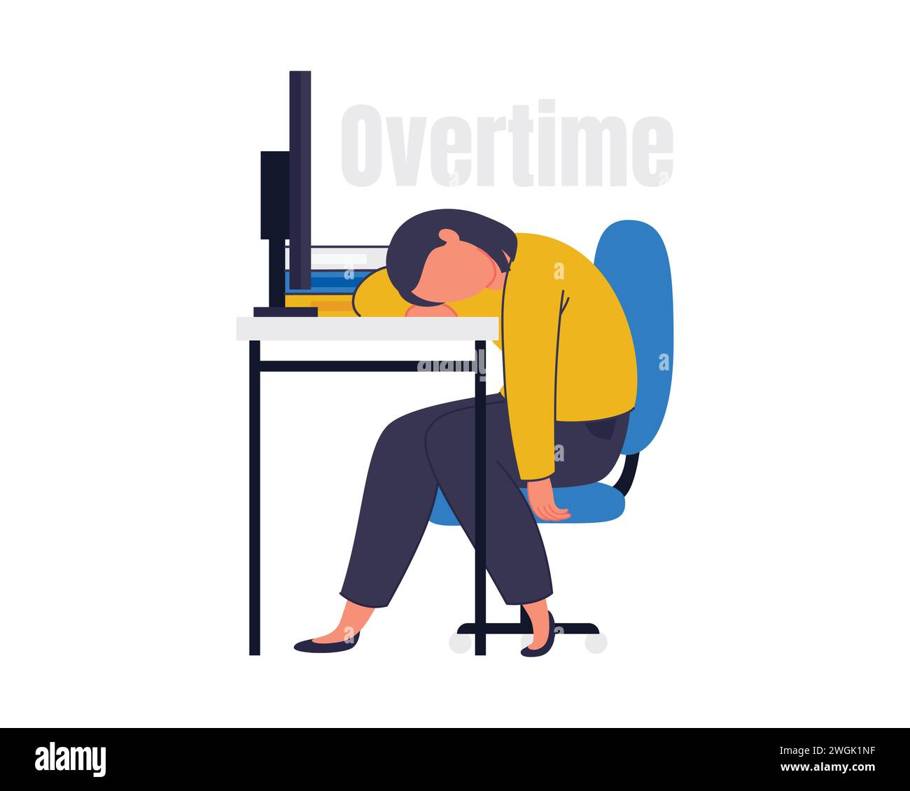 Professional burnout syndrome. Phycological condition of a worker at office. Frustrated worker with mental health problems concept. Stock Vector