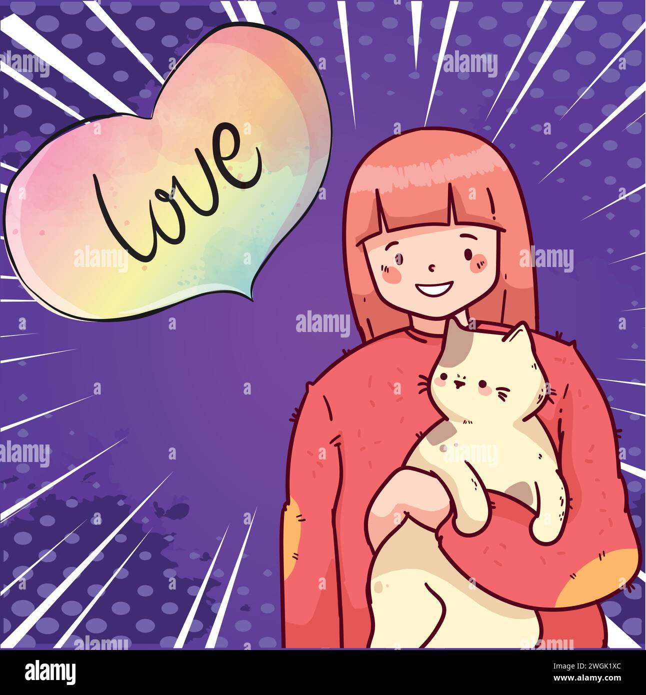 cute cat and people pop art style vector image Stock Vector