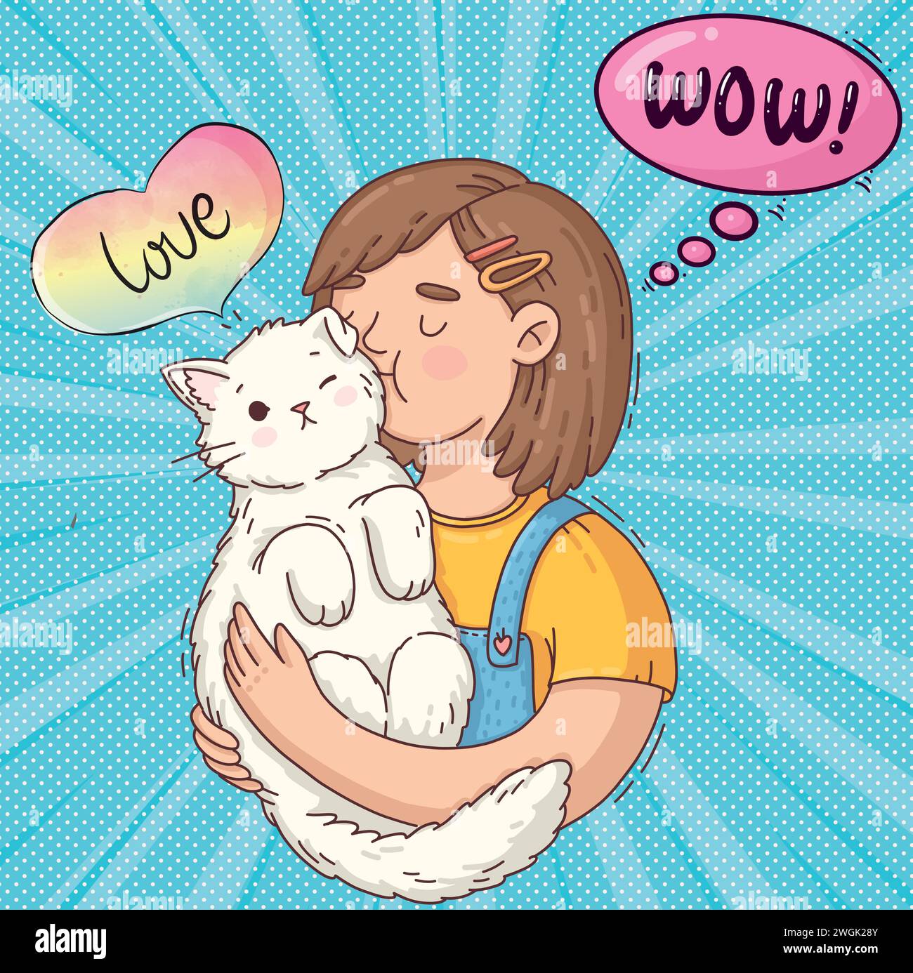 cute cat and people pop art style vector image Stock Vector