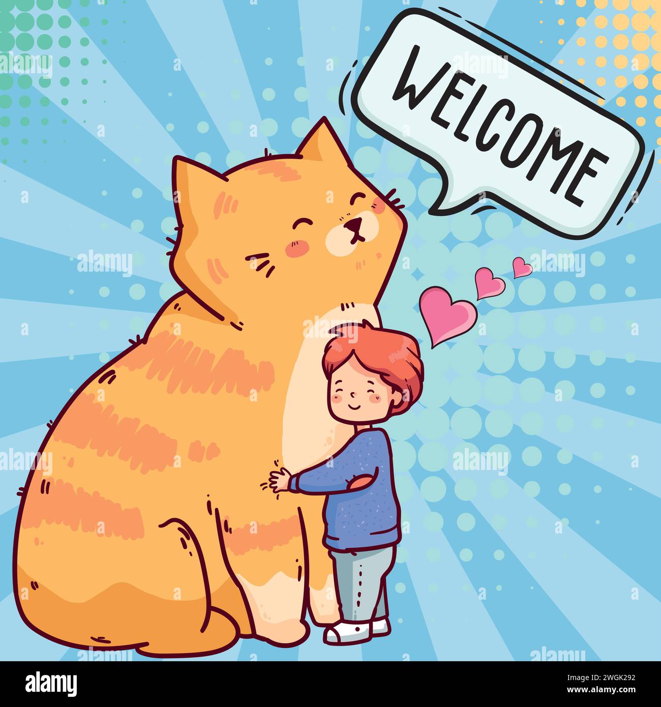 cute cat and people pop art style vector image Stock Vector