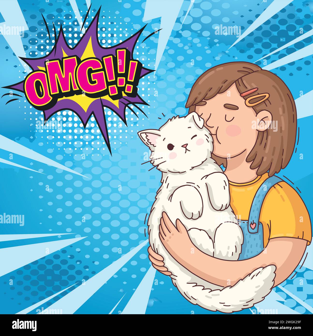 cute cat and people pop art style vector image Stock Vector