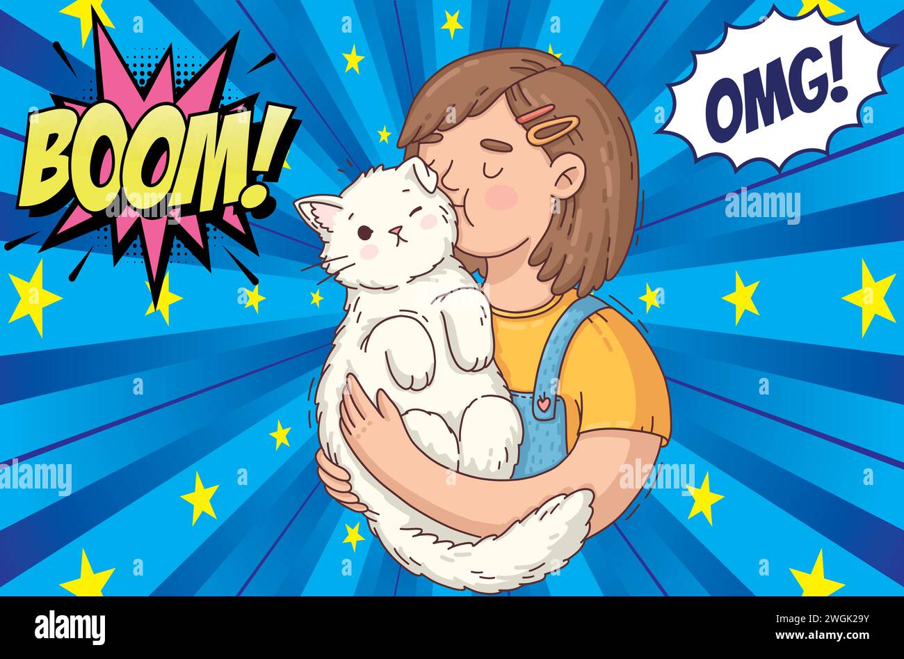 cute cat and people pop art style vector image Stock Vector