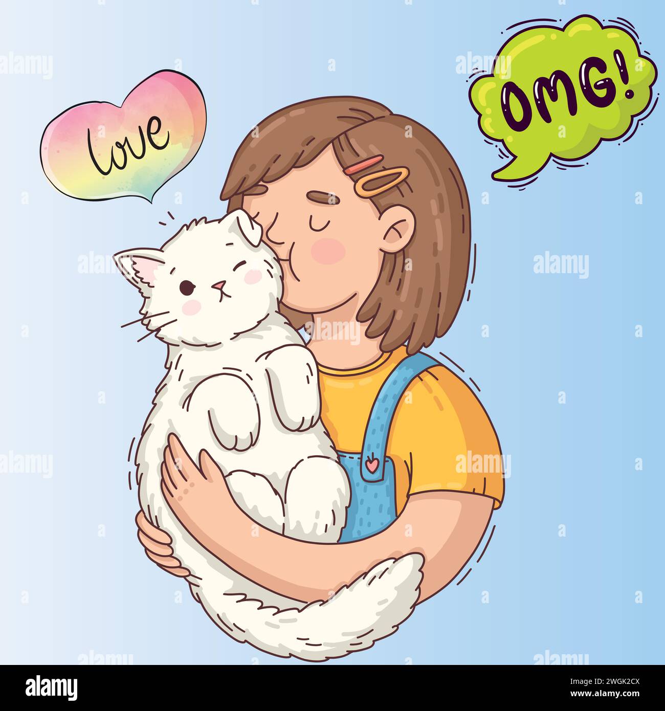 cute cat and people pop art style vector image Stock Vector