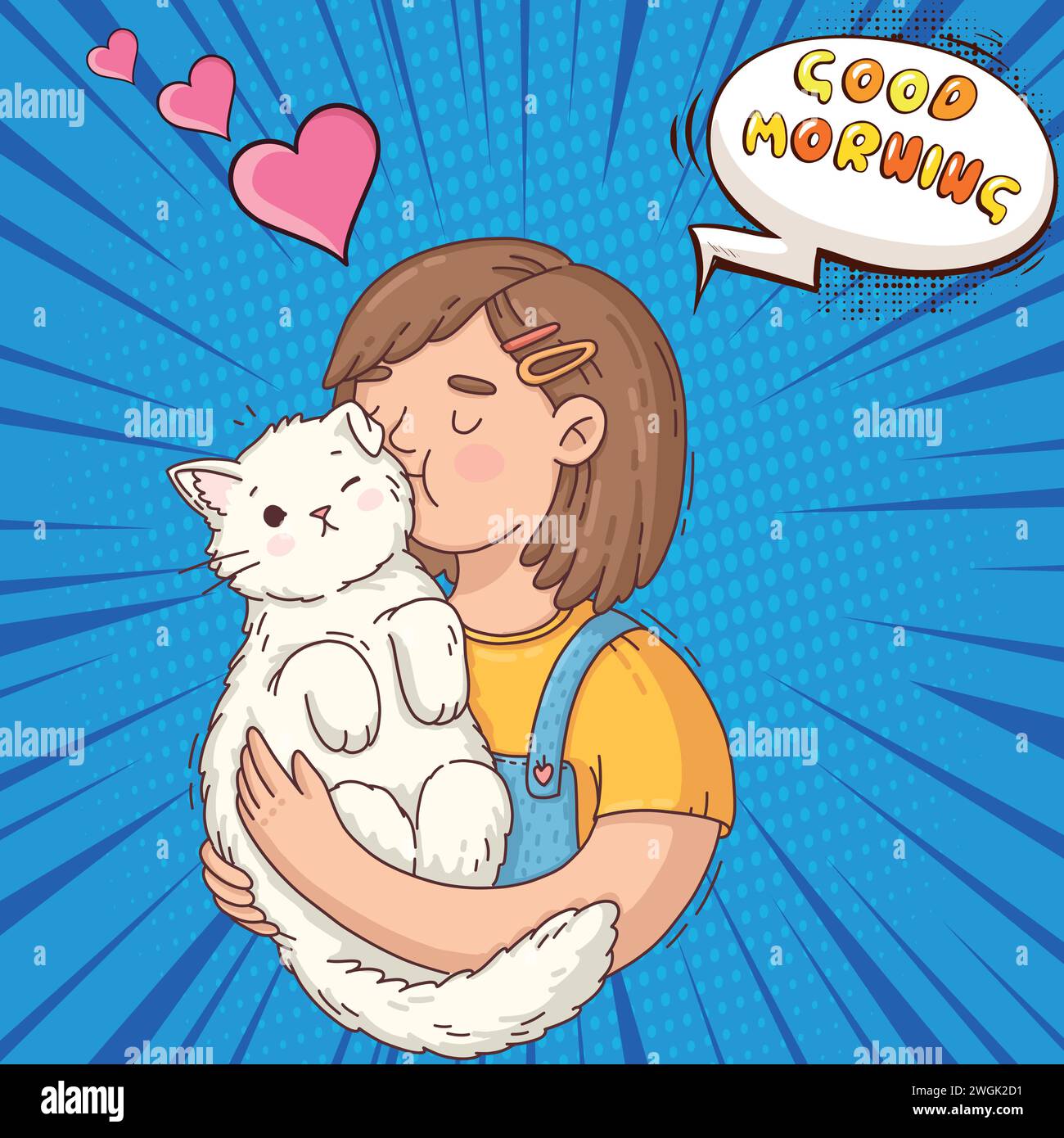 cute cat and people pop art style vector image Stock Vector