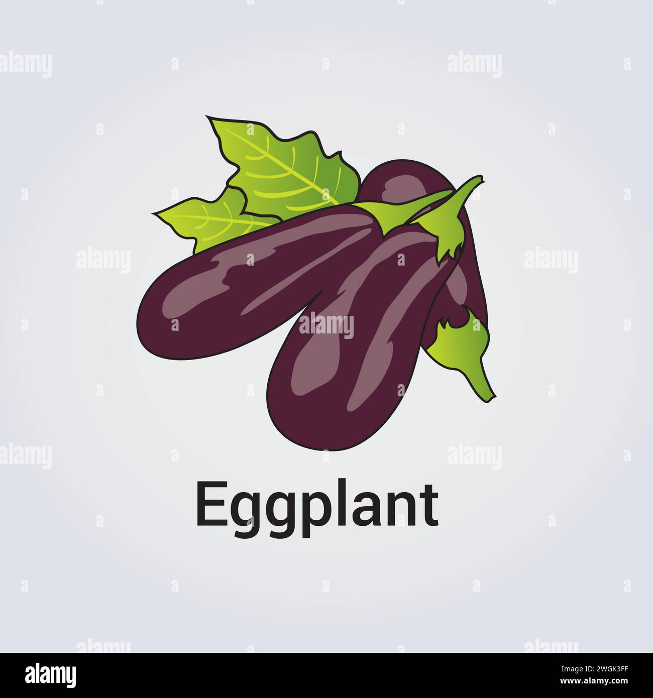 Eggplant Aubergine Vegetable Illustration Icon - Vector Design Elements - Hand drawn Stock Vector