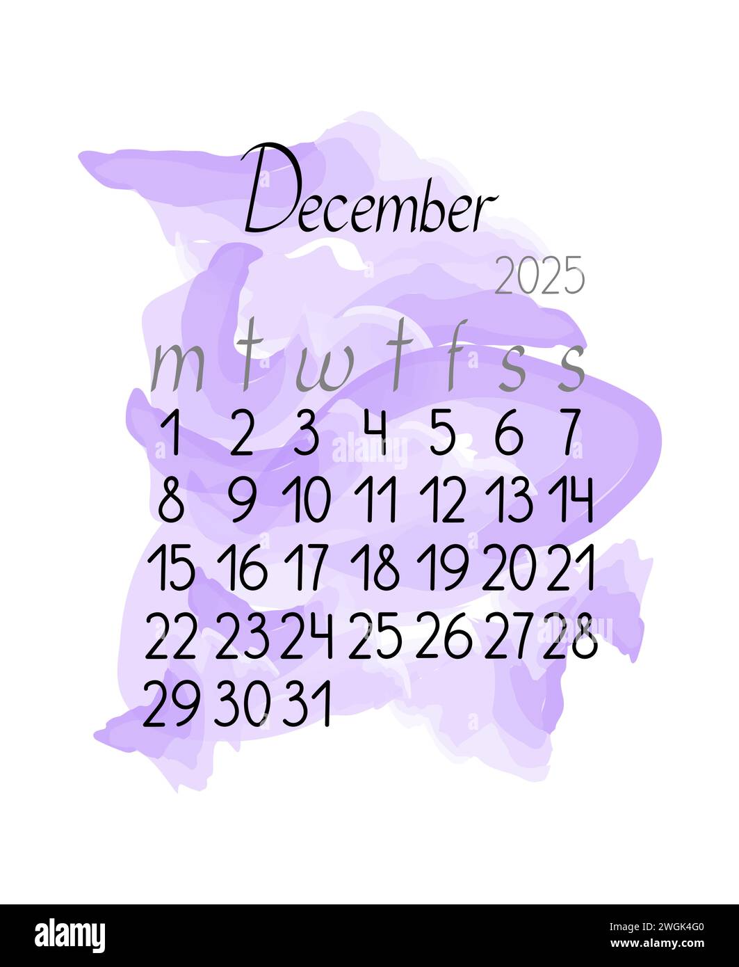 Calendar monthly template for December 2025 in simple minimalist style ...