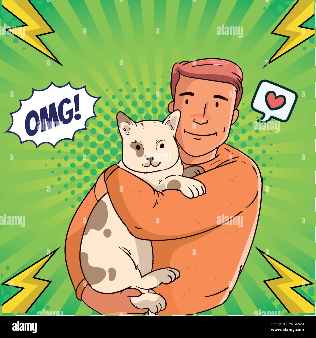 cute cat and people pop art style vector image Stock Vector