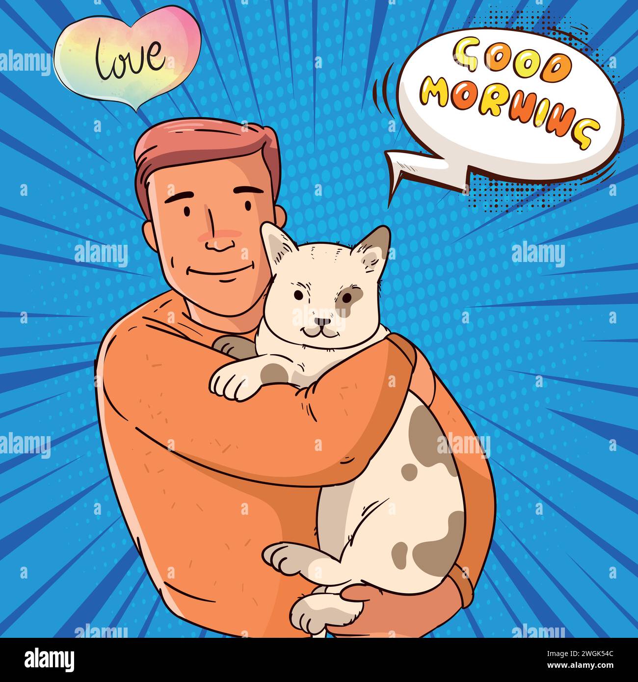 cute cat and people pop art style vector image Stock Vector