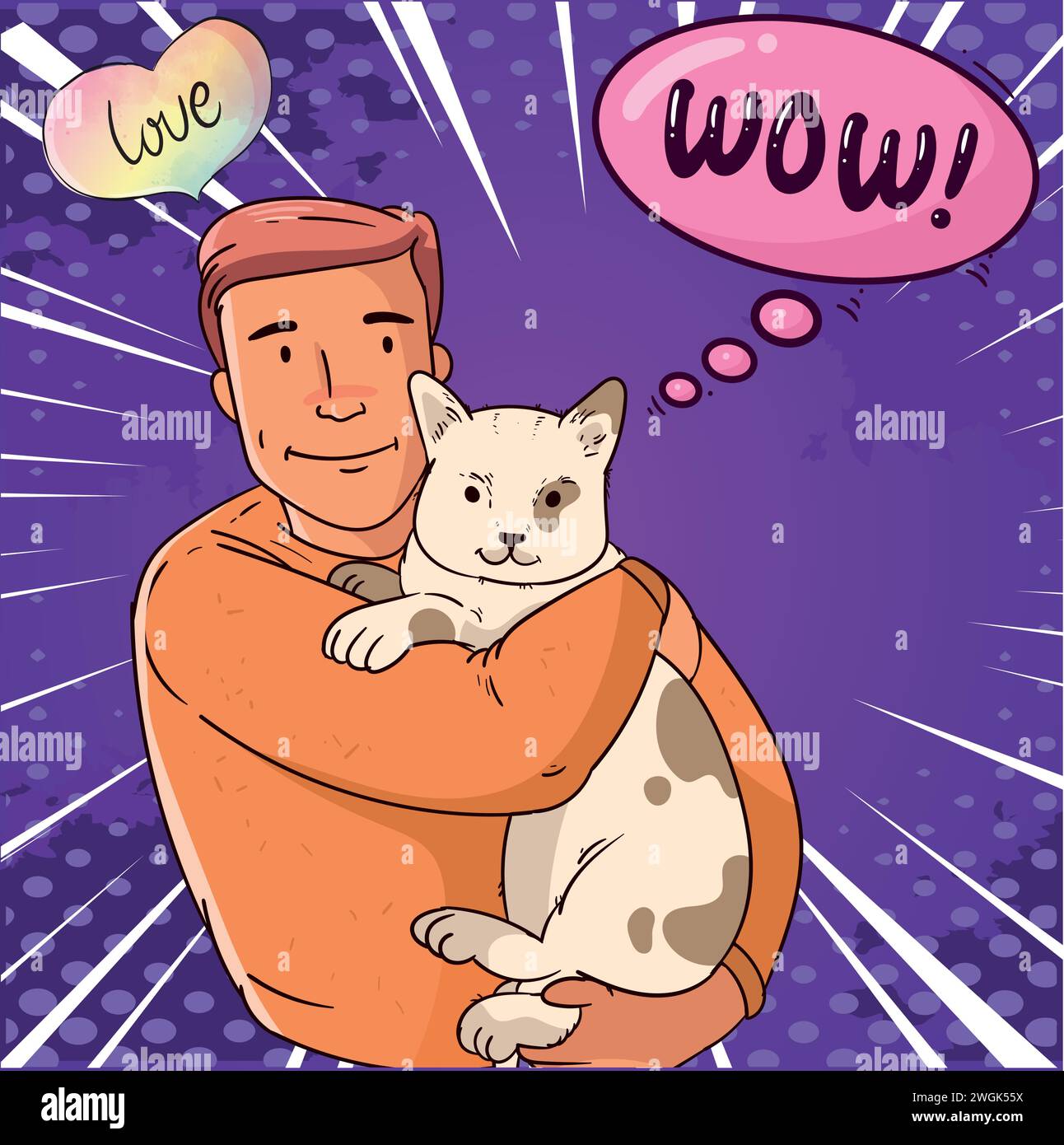 cute cat and people pop art style vector image Stock Vector