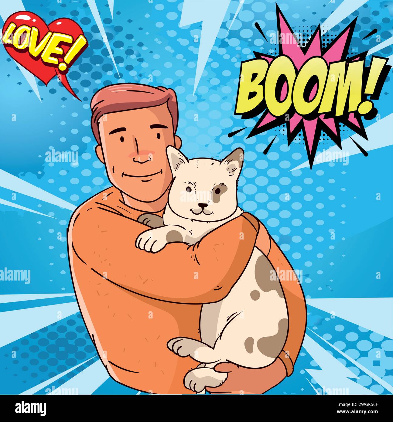 cute cat and people pop art style vector image Stock Vector