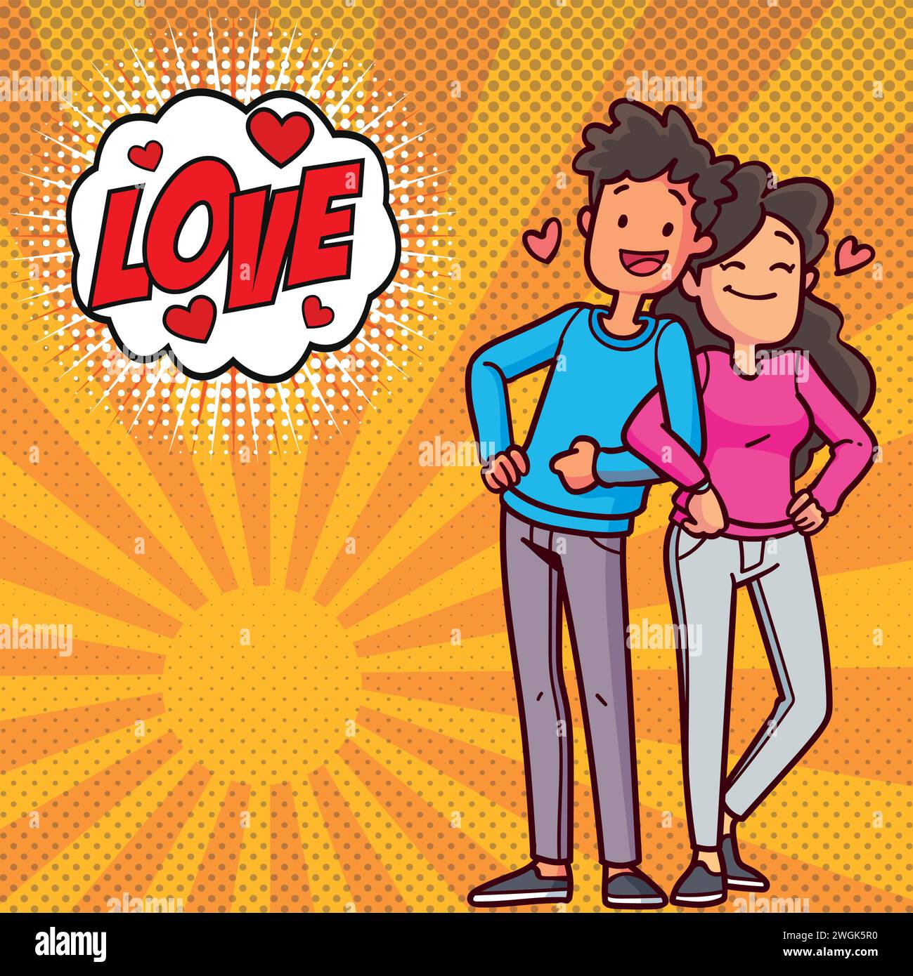 cute couple love Valentines day flowers Stock Vector